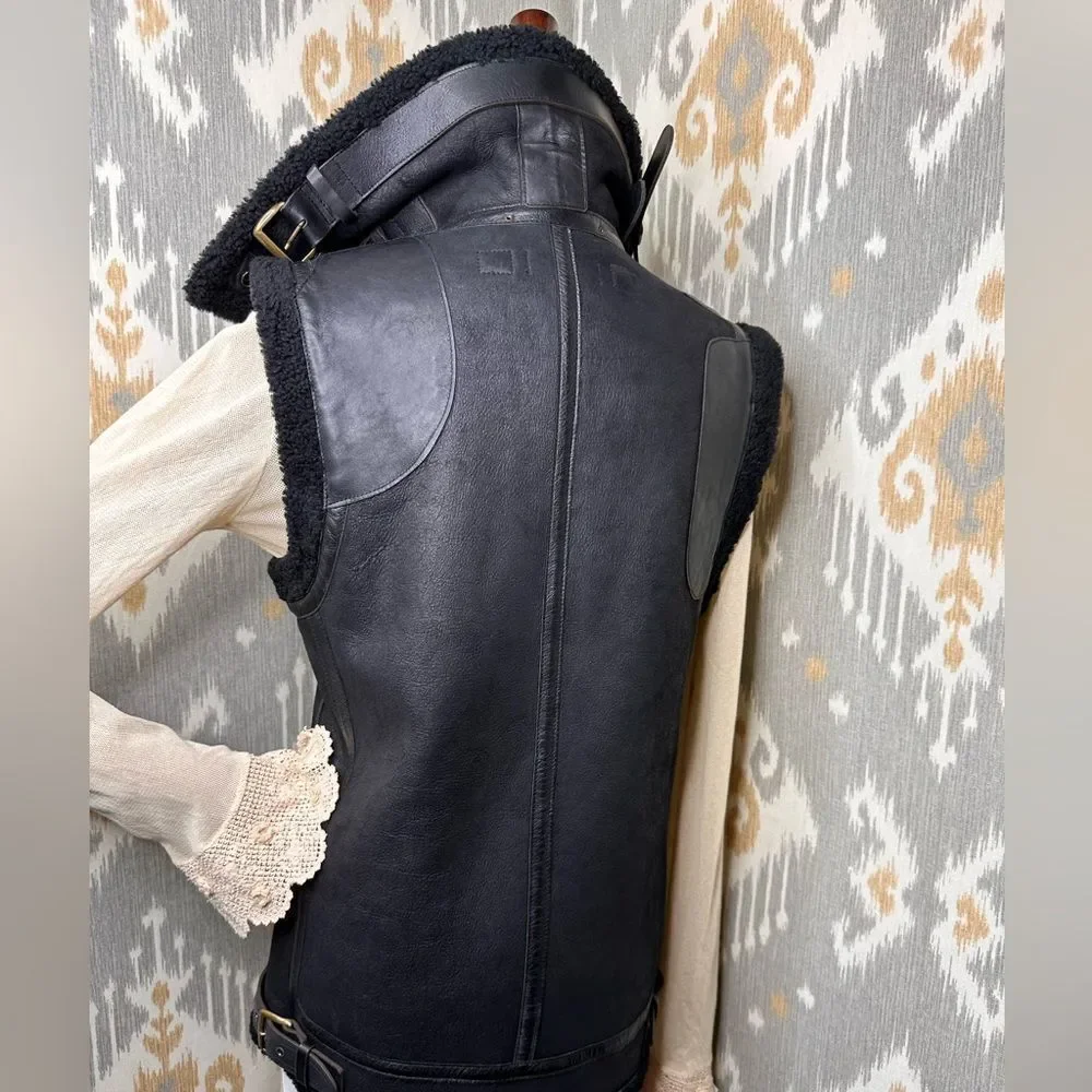 Polo Ralph Lauren Black Unisex Portuguese Lamb Shearling Aviator Vest - Picture 13 of 16